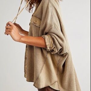 Oversized Tan Waffle Knit Shacket